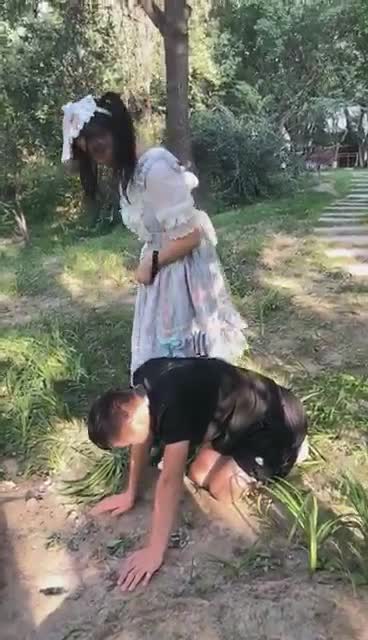 超刺激户外 小区楼下遛狗踩踏被围观