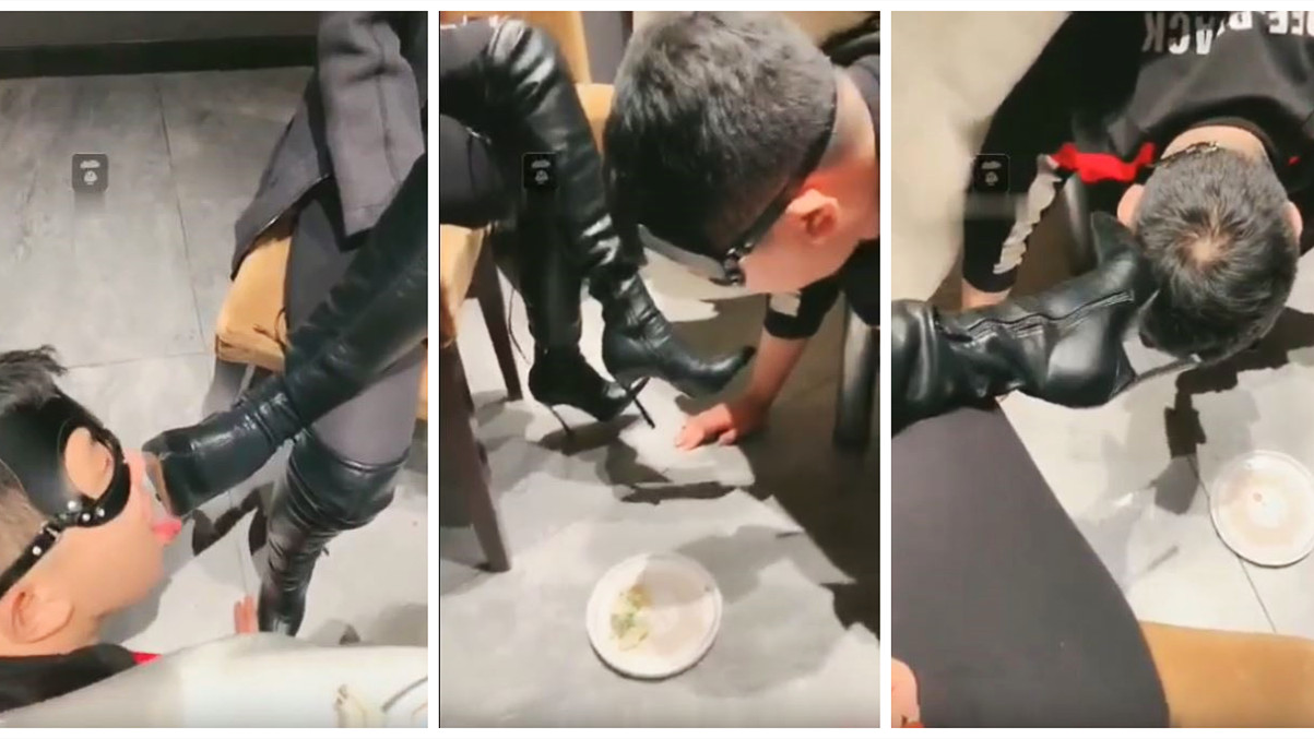 宛凝-TJ：户外饭桌下的贱狗 吃残羹剩饭